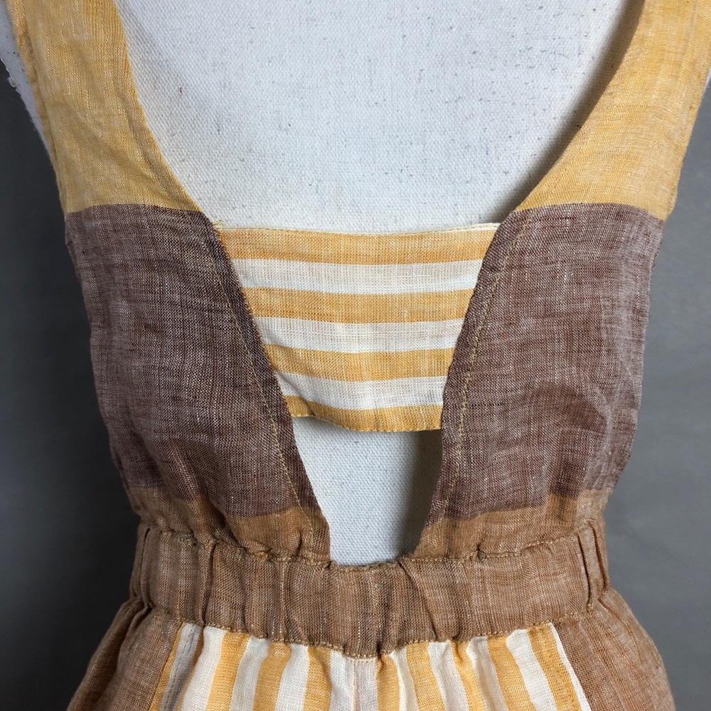 Anthropologie Romper Orange Brown Striped Linen - Picture 6 of 8
